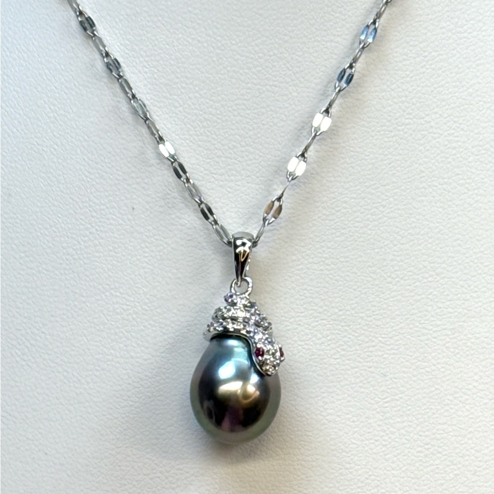 NPT12 Tahitian FLAWLESS Teardrop OMBRÉ 10.9mm Pearl SNAKE Pendant 18KWGold S925 - Picture 4 of 9